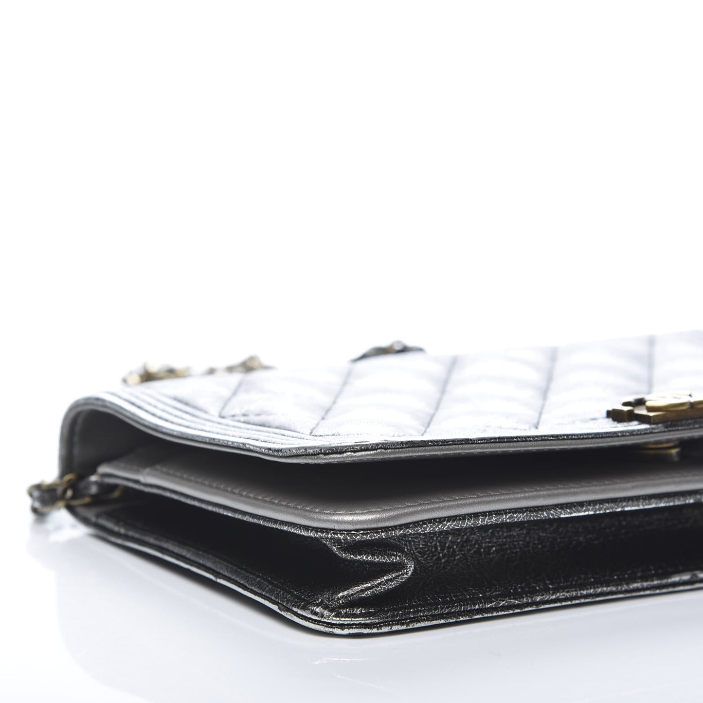 Metallic Calfskin Quilted Boy Wallet On Chain WOC Charcoal
