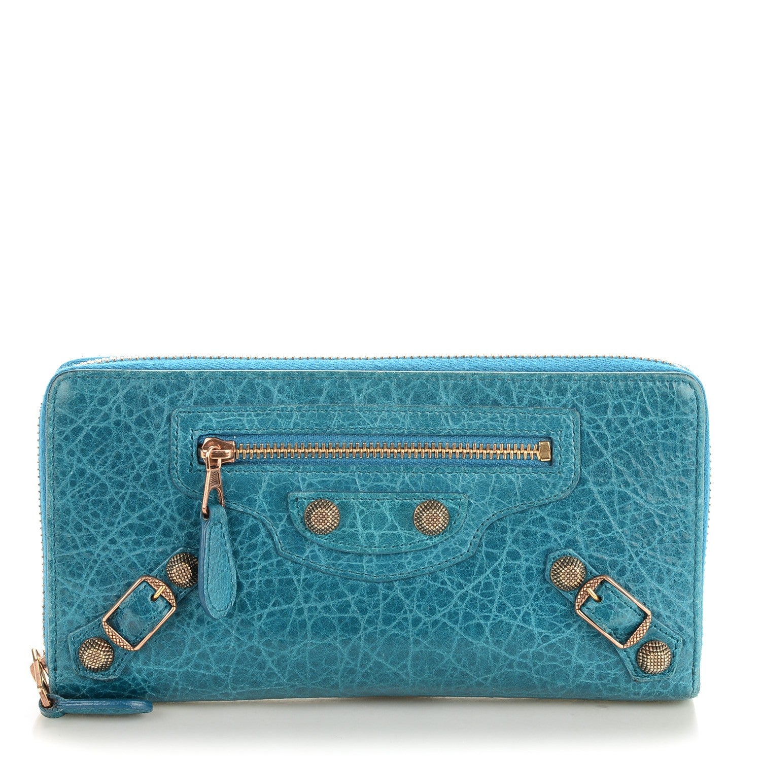 Balenciaga Agneau Giant 12 Gold Hardware Continental Zip Around Wallet Lagon 1 of 7