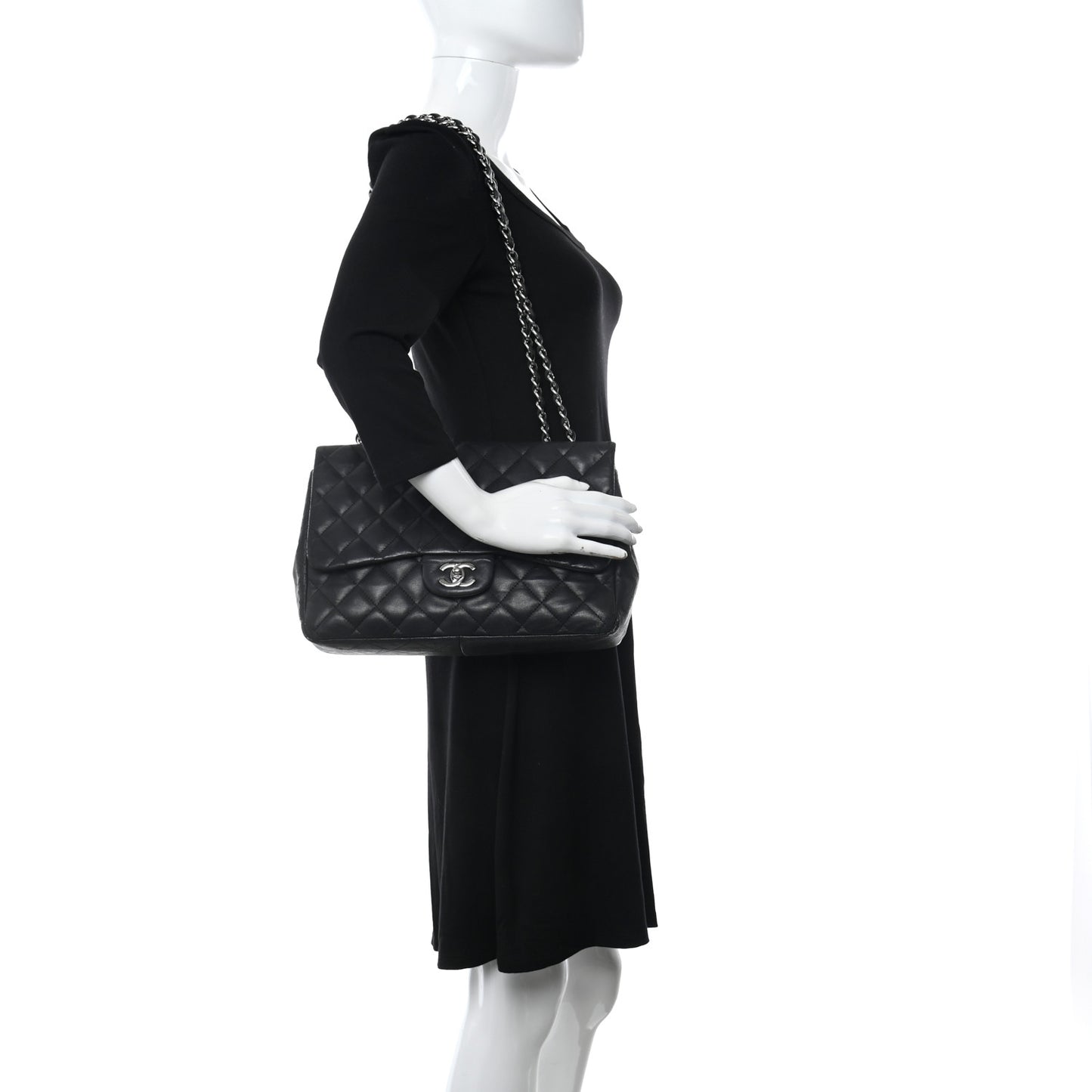 Lambskin Quilted Jumbo Single Flap Black