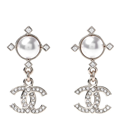 Chanel Crystal Pearl CC Drop Earrings Gold 1 of 4