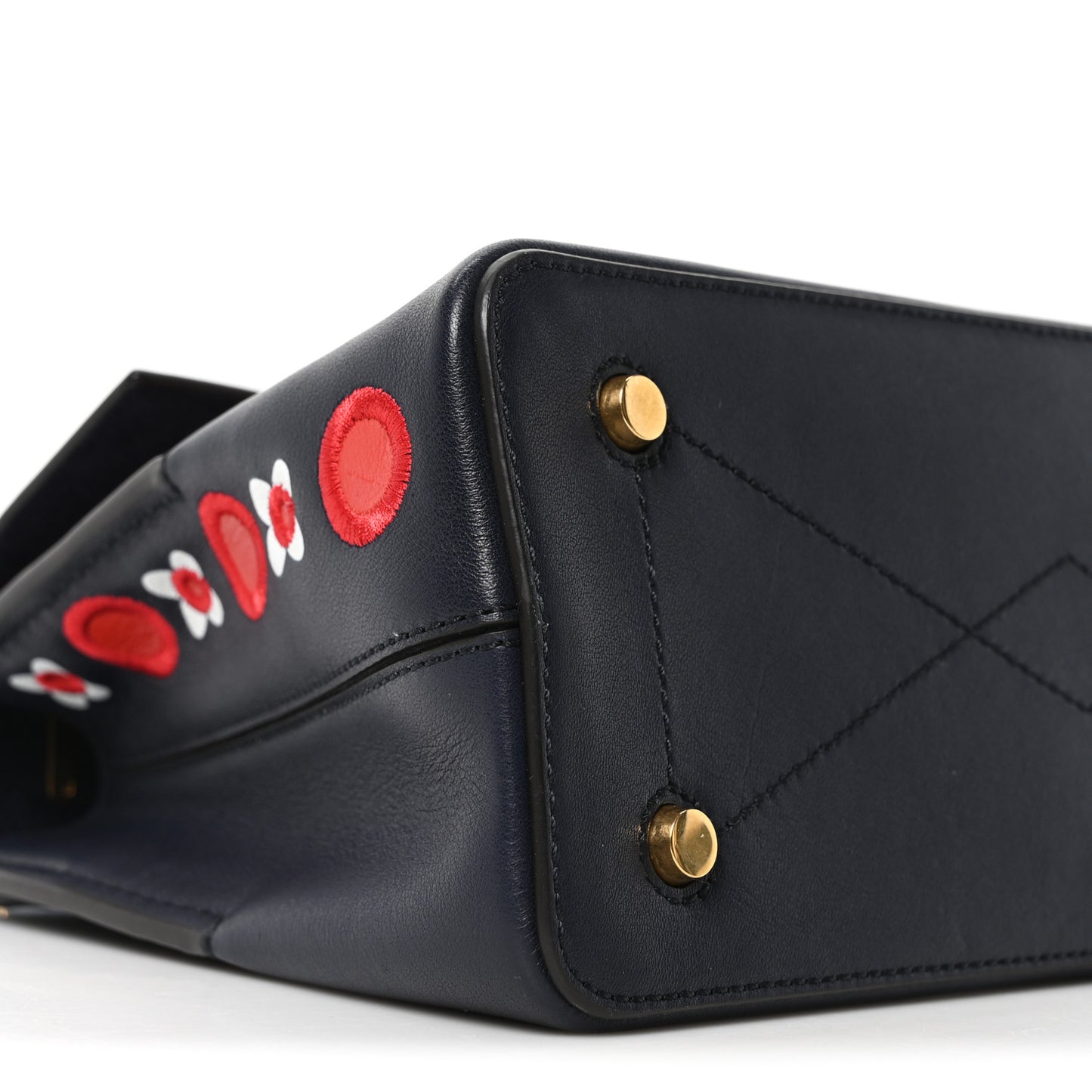 Calfskin Embroidered Small Seaton Navy Red White