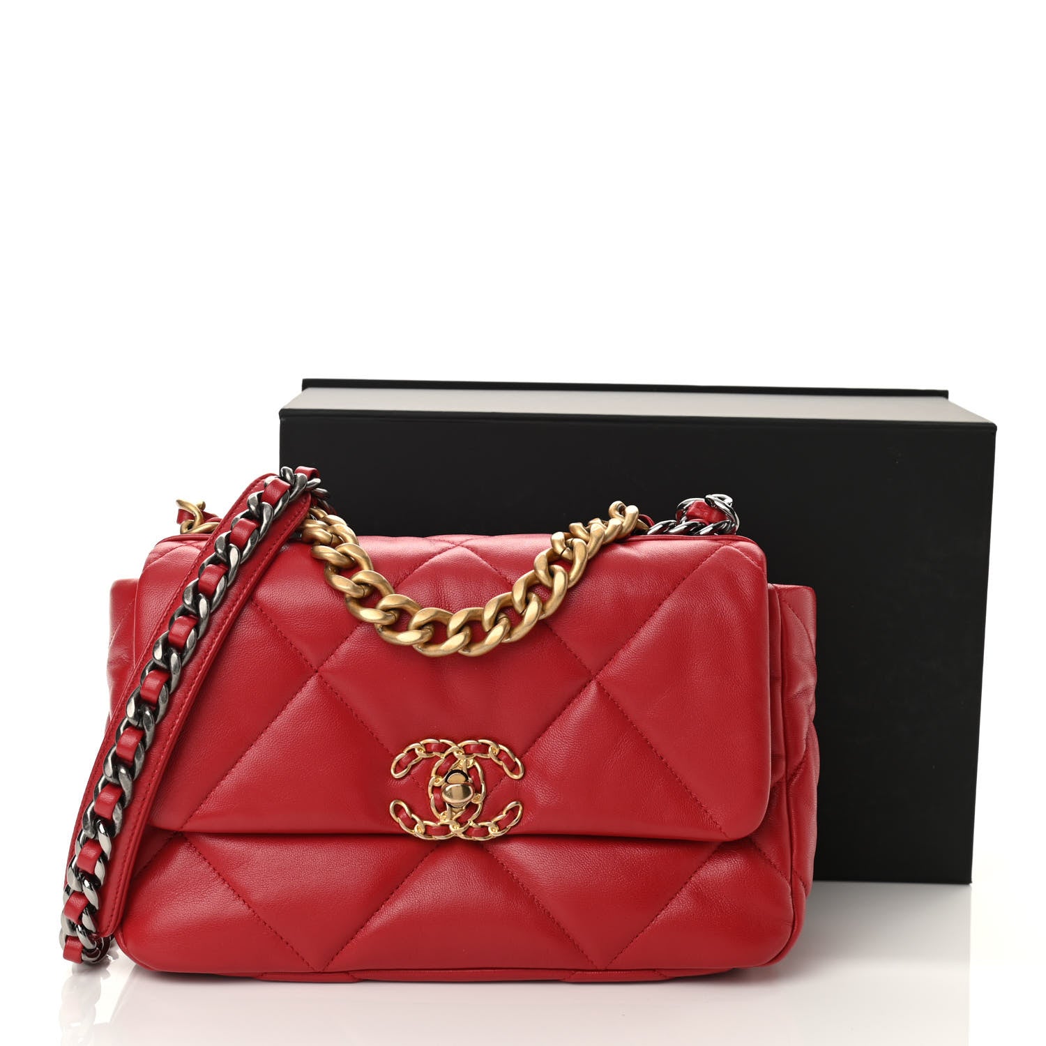Chanel Lambskin Quilted Medium Chanel 19 Flap Red 11 of 11