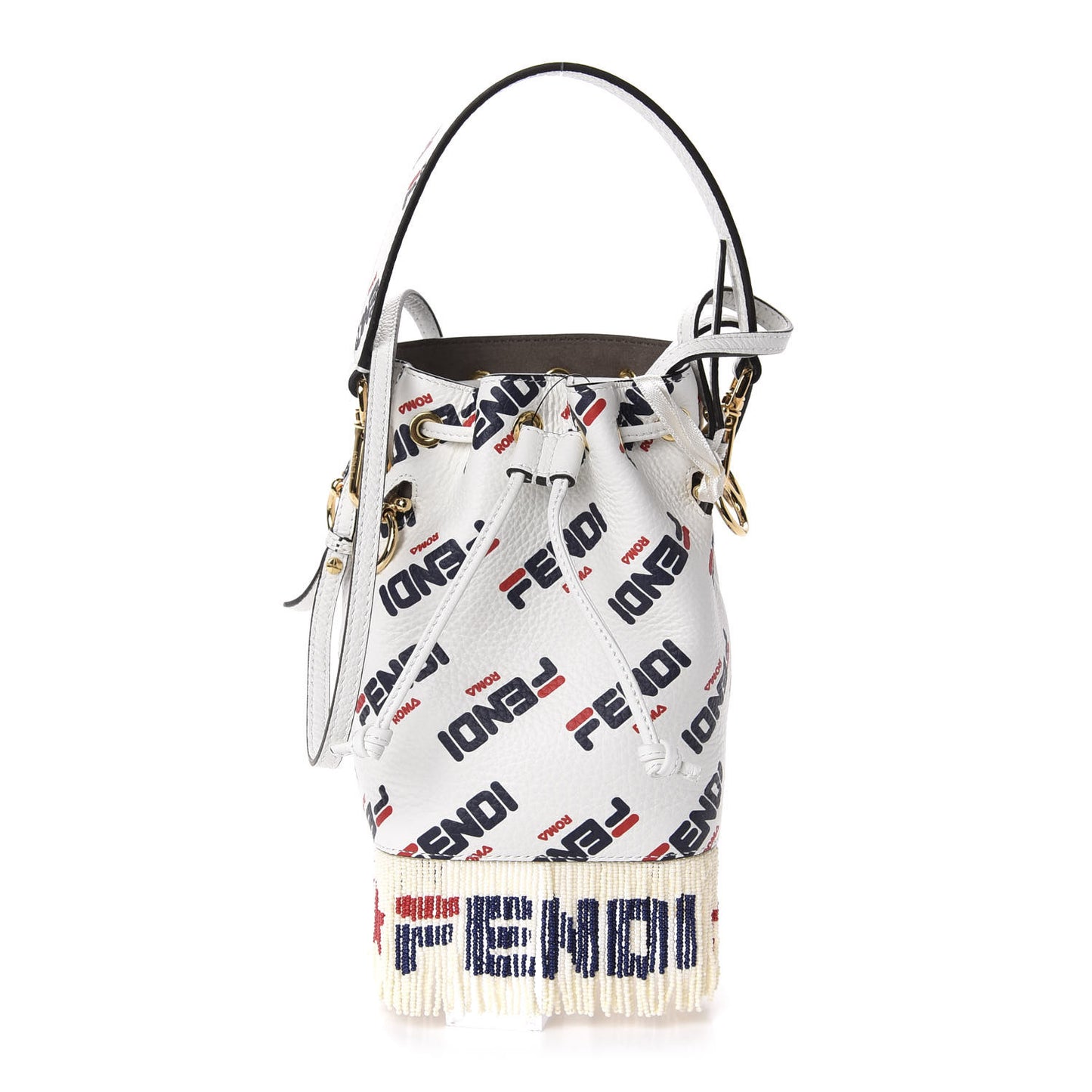 X FILA Calfskin F is Fendi Mania Fringe Mini Mon Tresor Bucket Bag White
