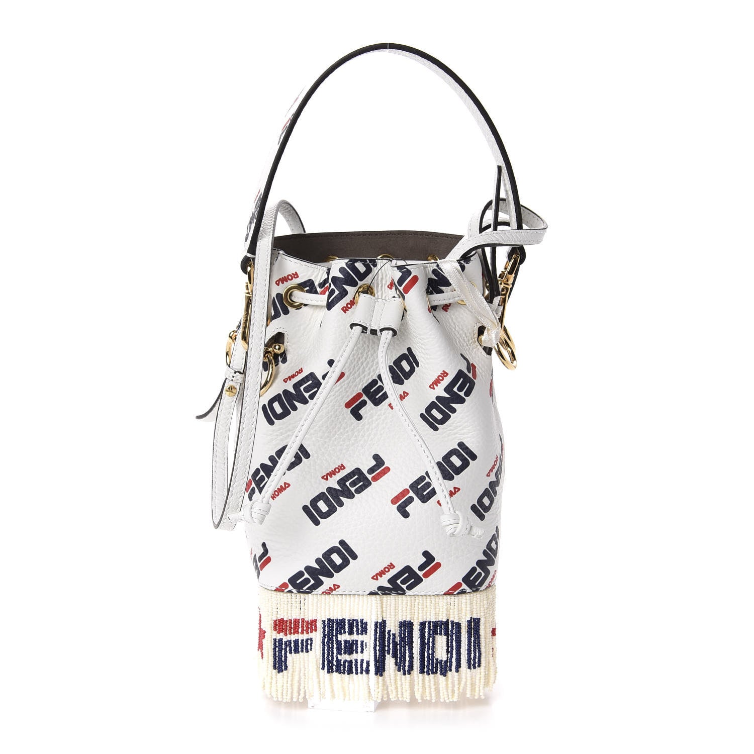 Fendi X FILA Calfskin F is Fendi Mania Fringe Mini Mon Tresor Bucket Bag White 1 of 12