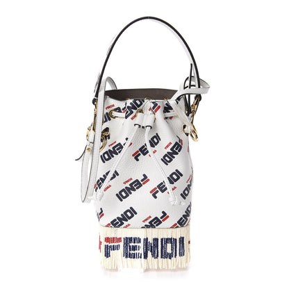 Fendi X FILA Calfskin F is Fendi Mania Fringe Mini Mon Tresor Bucket Bag White 1 of 12