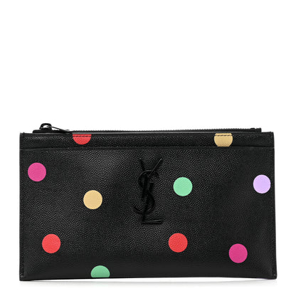 Saint Laurent Grain De Poudre Polka-Dog Monogram Bill Pouch Black 1 of 8