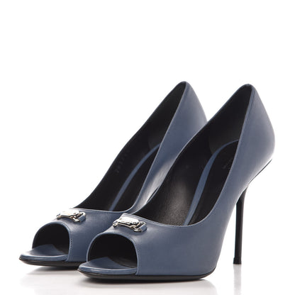 Gucci Calfskin Logo Plate Peep Toe Pumps 37.5 Admiral 3 of 11