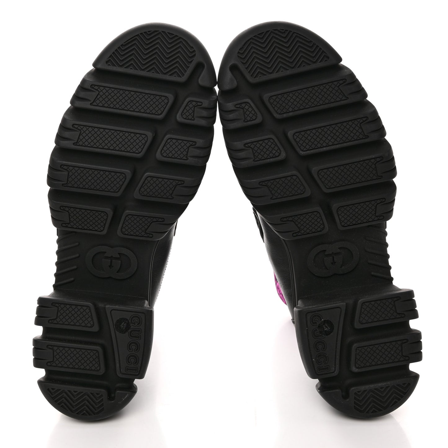 Quebec Calfskin Technical Jersey Knit GG Monogram Horsebit Ankle Boots 41 Black Fucsia