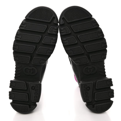 Gucci Quebec Calfskin Technical Jersey Knit GG Monogram Horsebit Ankle Boots 41 Black Fucsia 5 of 13