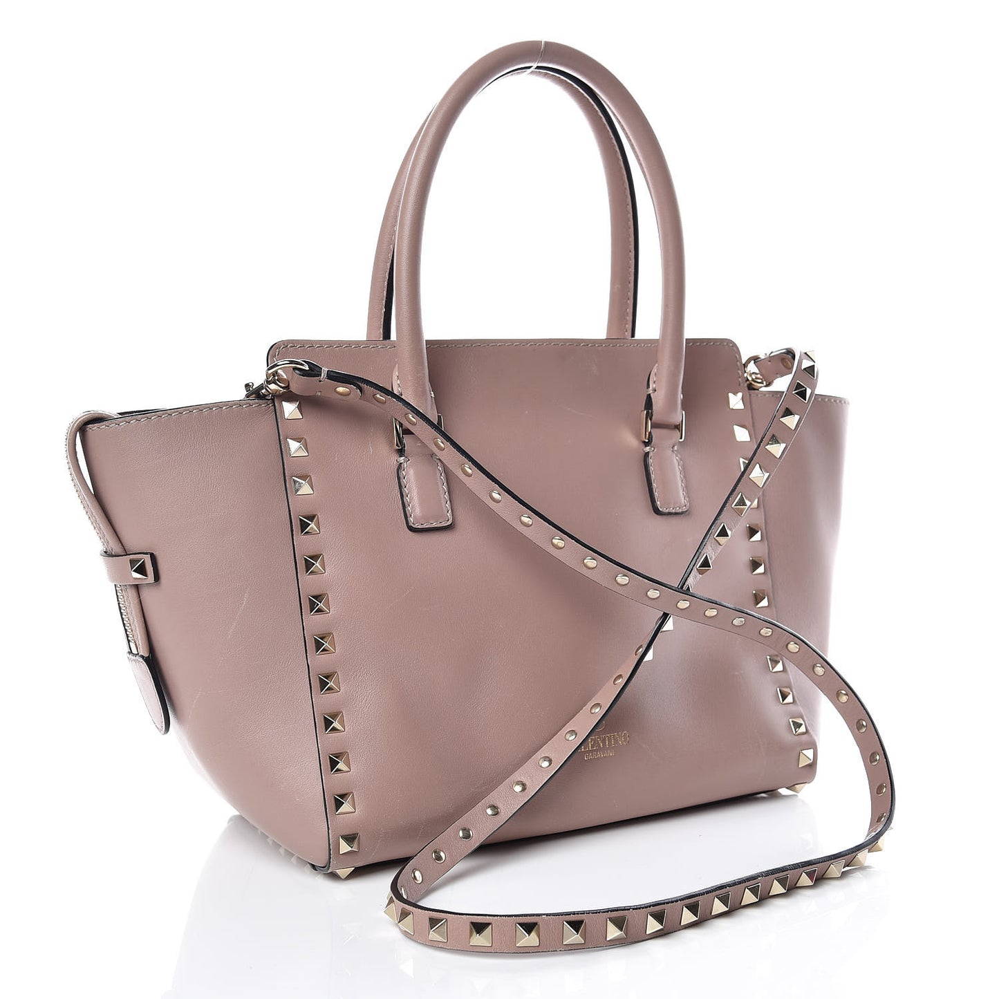 Vitello Small Rockstud Double Handle Tote Poudre