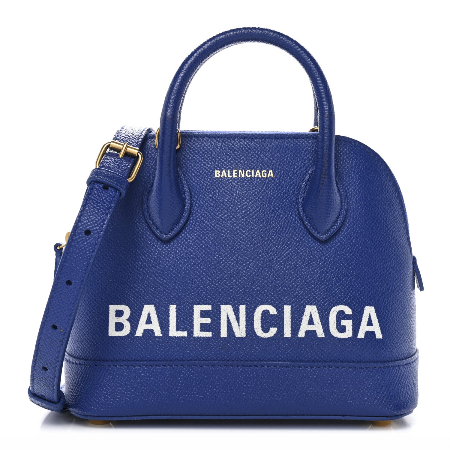 Balenciaga Signature Grained Calfskin Logo XXS Ville Top Handle Bag Bleu Roi White 1 of 11