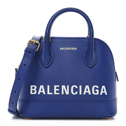 Balenciaga Signature Grained Calfskin Logo XXS Ville Top Handle Bag Bleu Roi White 1 of 11