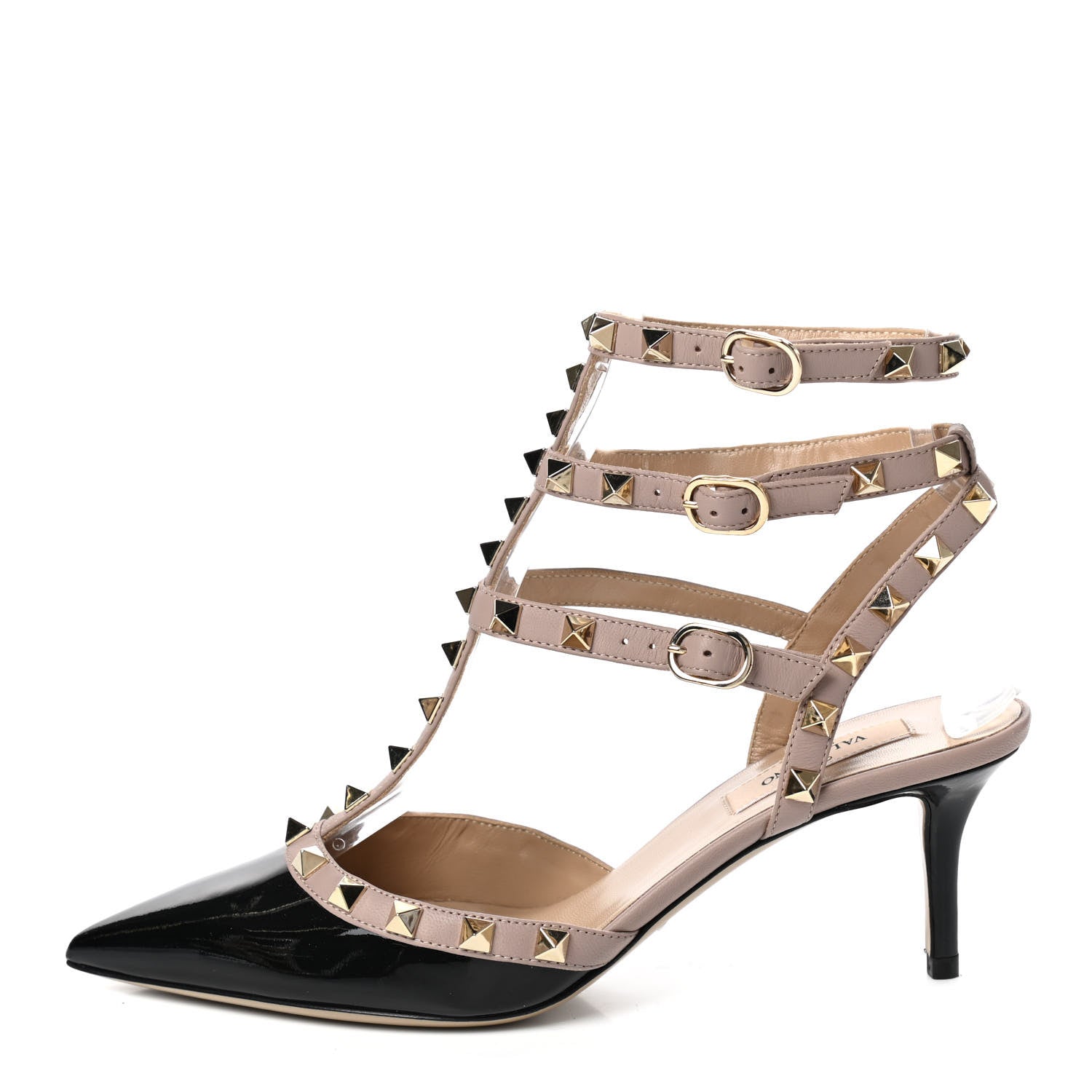 Valentino Garavani Patent Nappa Rockstud Ankle Strap 65mm Pumps 37.5 Black Poudre 1 of 8