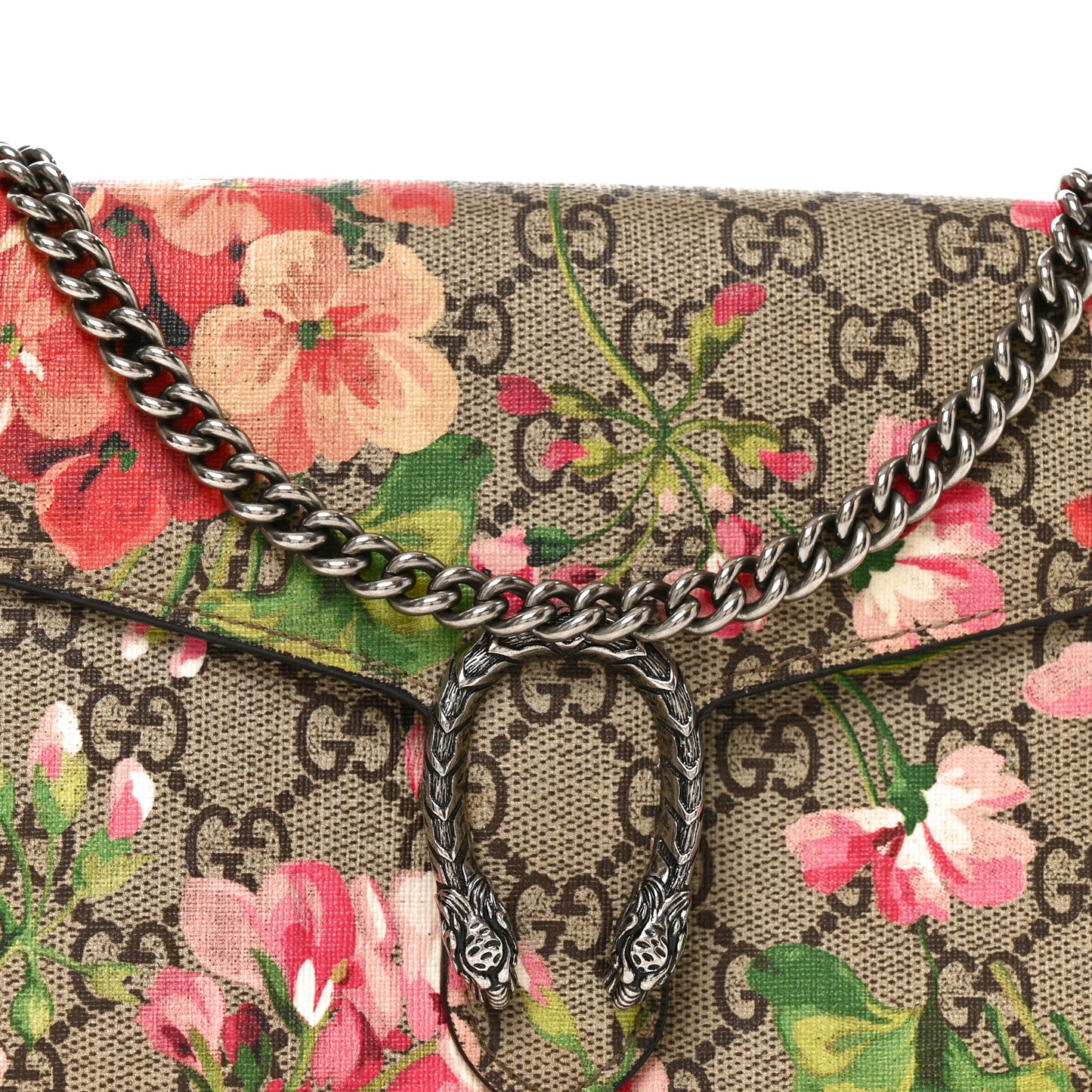 GG Supreme Monogram Blooms Mini Dionysus Chain Wallet Beige Multicolor Dry Rose