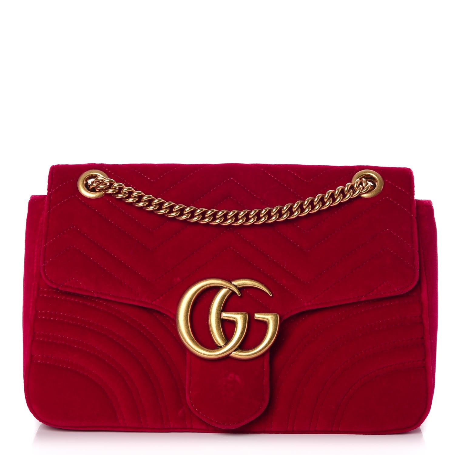 Gucci Velvet Matelasse Medium GG Marmont Shoulder Bag Hibiscus Red 1 of 22