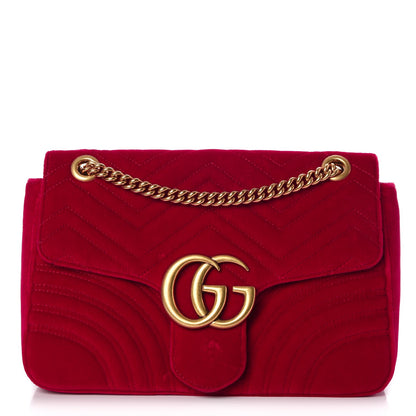 Gucci Velvet Matelasse Medium GG Marmont Shoulder Bag Hibiscus Red 1 of 22