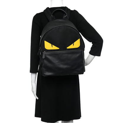 Fendi Nylon Vitello Liberty Vitello Dolce Monster Eyes Rounded Backpack Black Sunflower 3 of 13