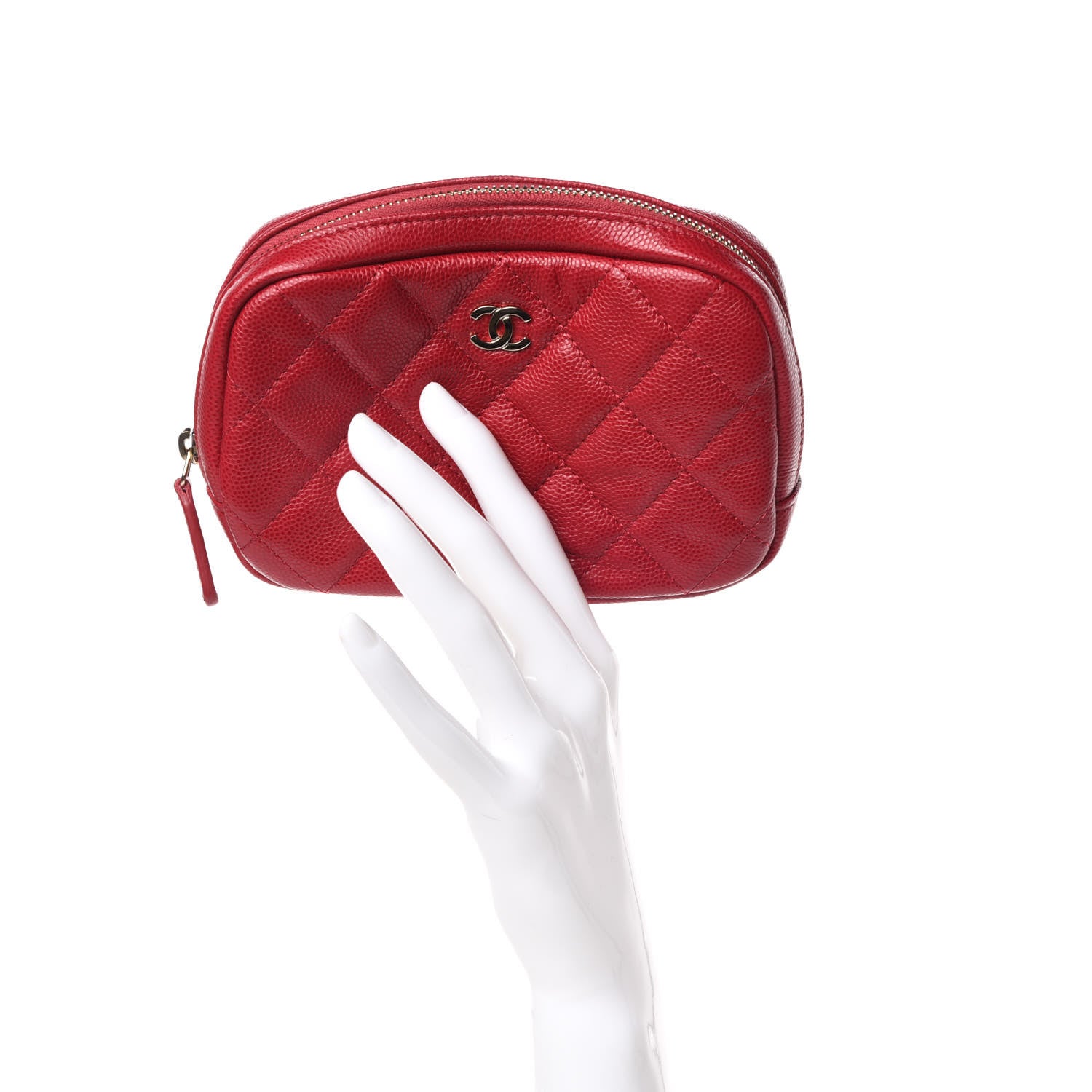 Chanel Caviar Quilted Small Curvy Pouch Cosmetic Case Pink 2 of 10