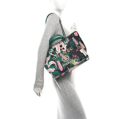 Chanel Velvet Calfskin Beaded Small Deauville Tote Pink Green Black 2 of 12