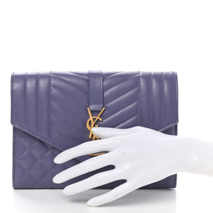 Saint Laurent Grain De Poudre Textured Mixed Matelasse Triquilt Monogram Clutch Dark Wisteria 2 of 7