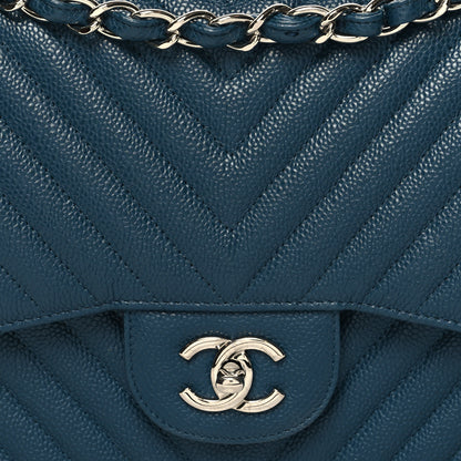 Chanel Caviar Chevron Quilted Jumbo Double Flap Blue 8 of 11