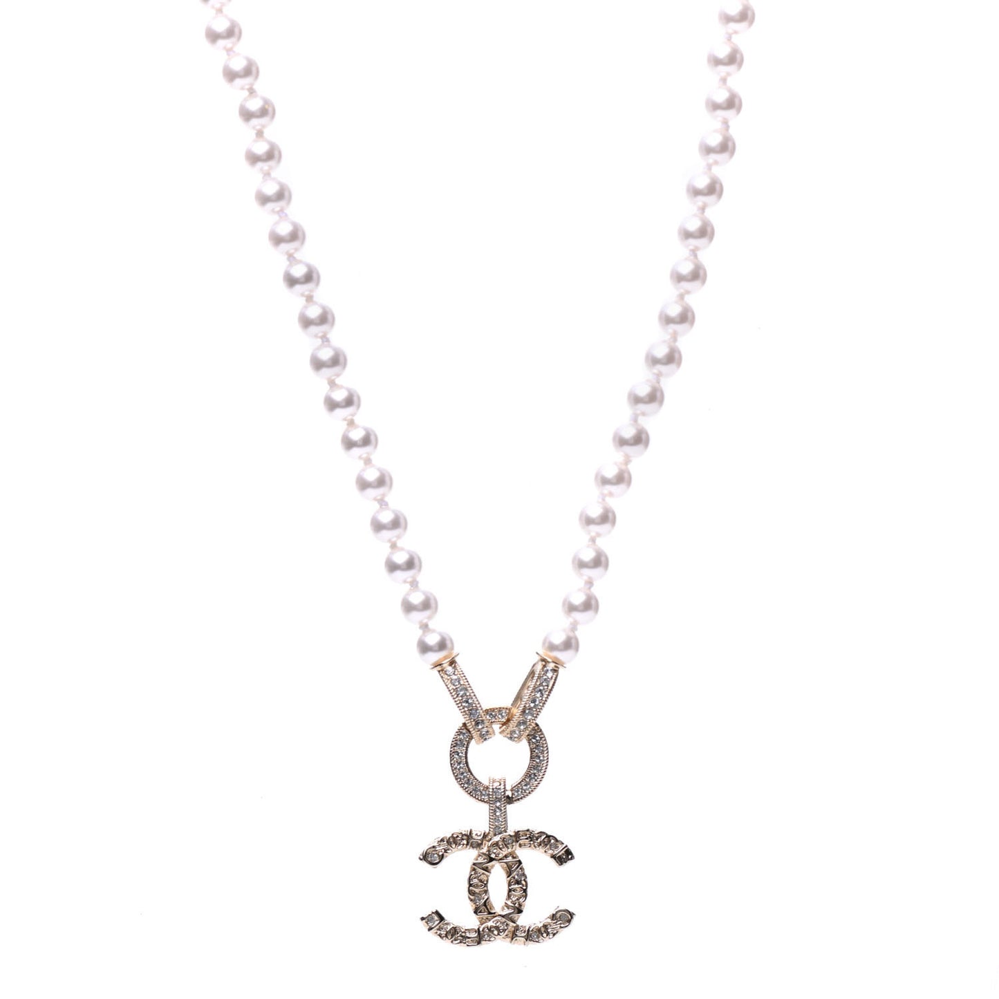 Pearl Crystal CC Short Logo Necklace Gold