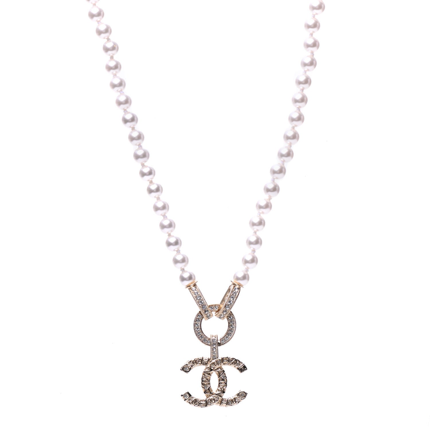 Chanel Pearl Crystal CC Short Logo Necklace Gold 1 of 6