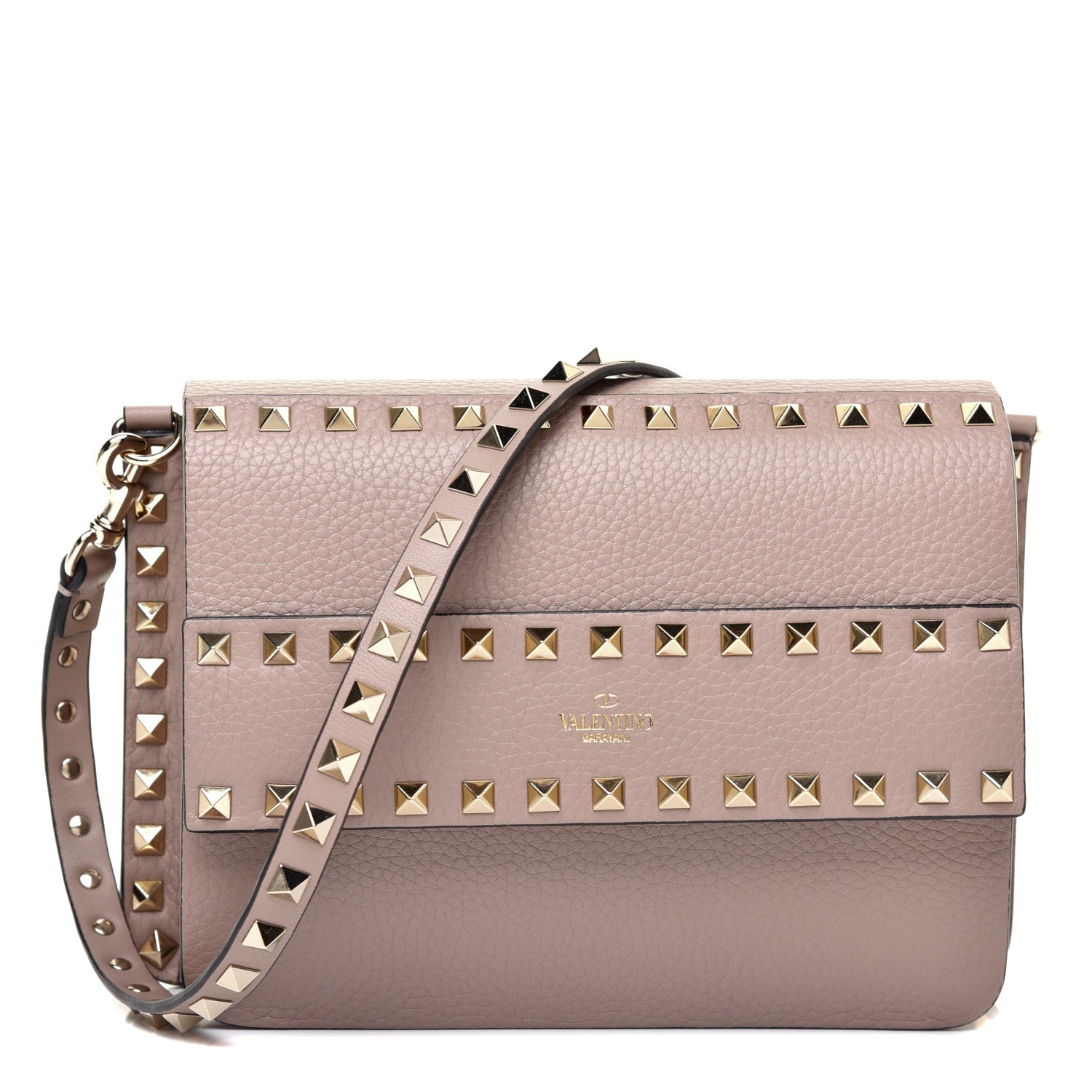 Valentino Garavani Pebbled Calfskin Rockstud Side Slip Crossbody Poudre 1 of 9