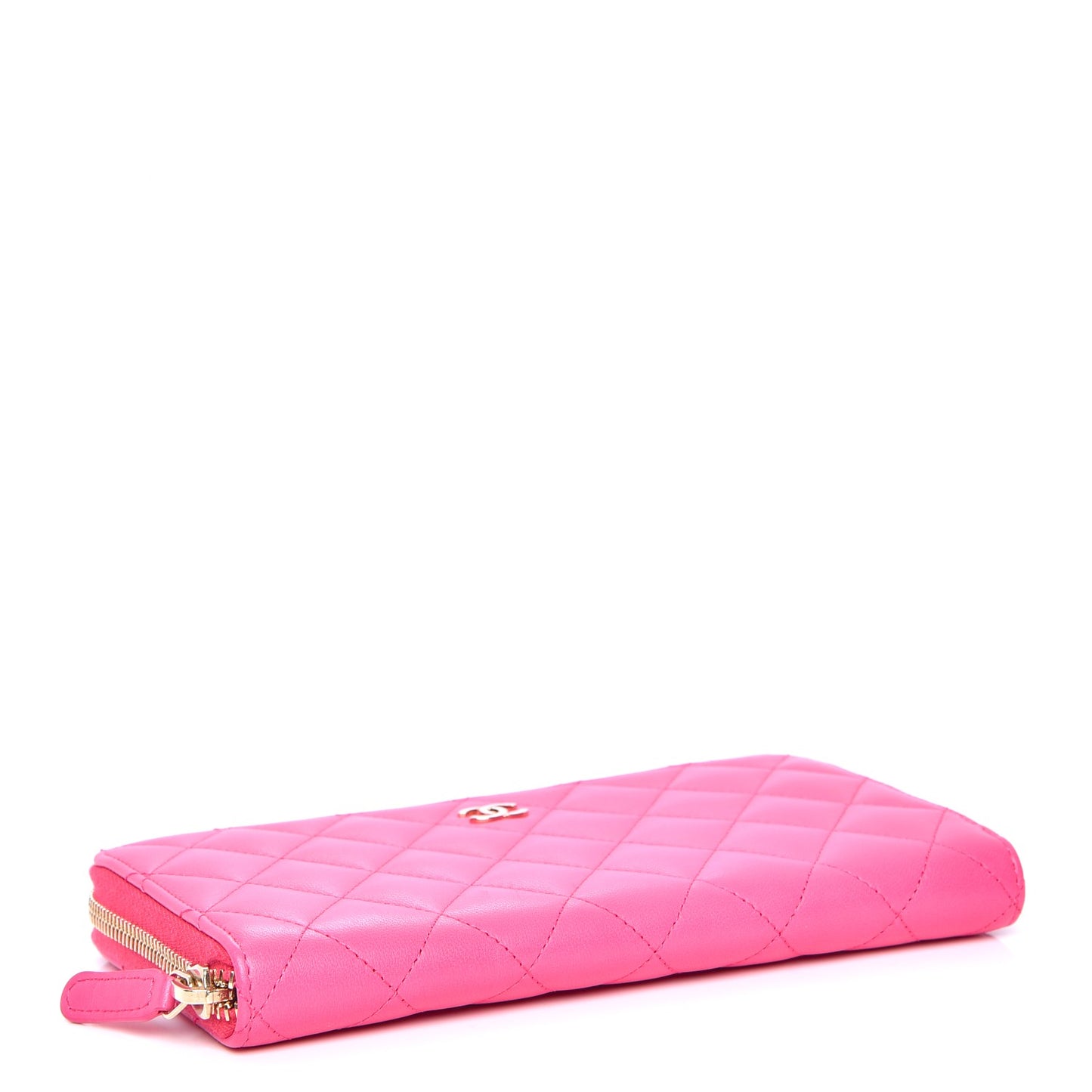 Lambskin Quilted Large Gusset Zip Around Wallet Fuchsia