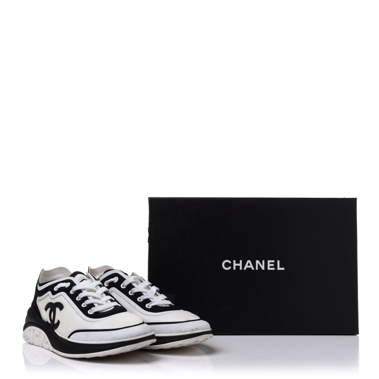 Chanel Lycra Womens CC Sneakers 40 Black White 11 of 11