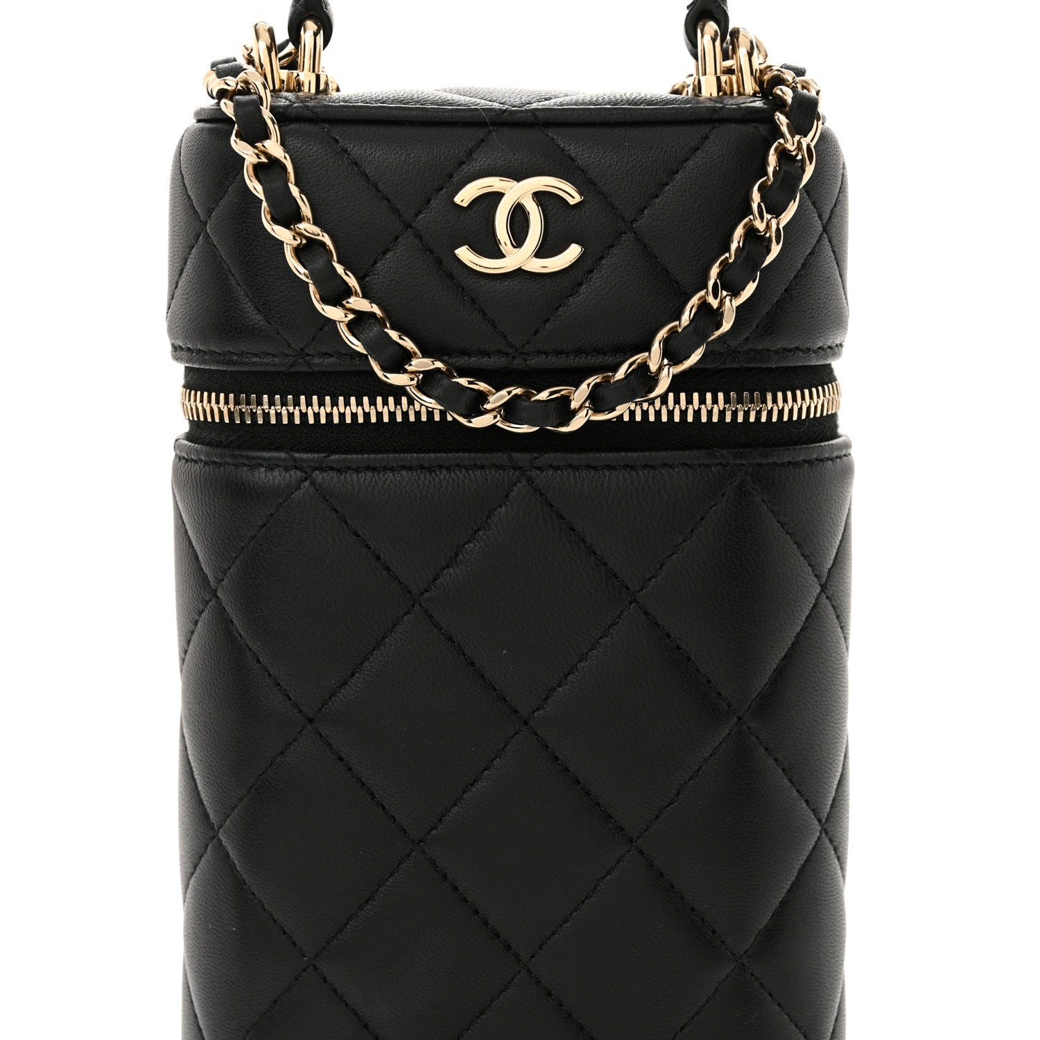 Chanel Lambskin Quilted Top Handle Phone Holder With Chain Black 8 of 11