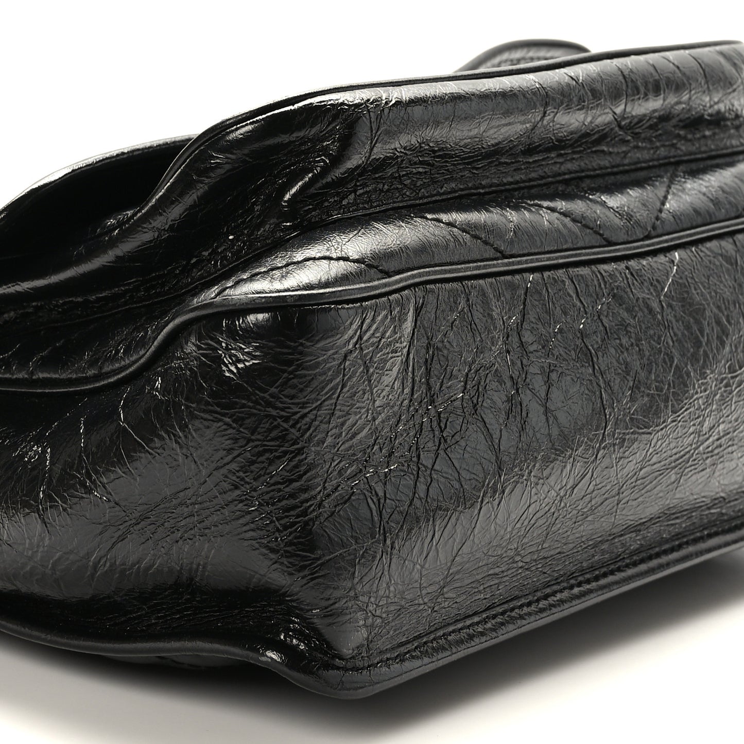 Crinkled Calfskin Matelasse Monogram Large Niki Chain Satchel Black
