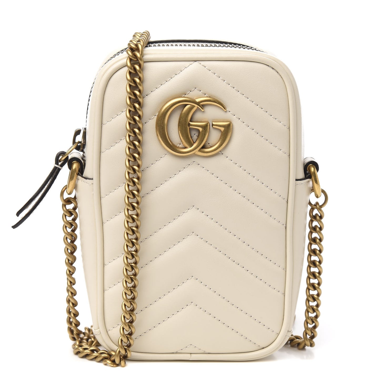 Calfskin Matelasse Mini GG Marmont Crossbody Bag White