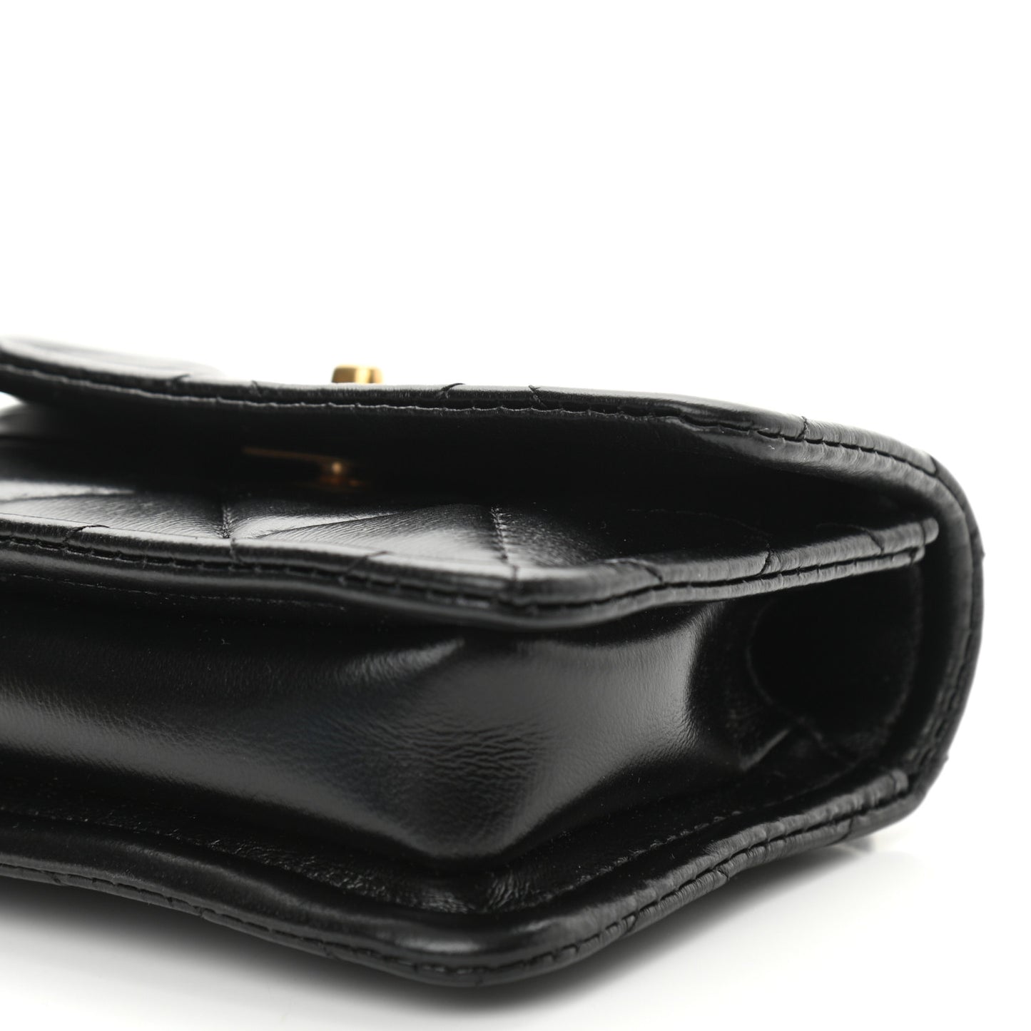 Shiny Lambskin Quilted Extra Mini Flap Black