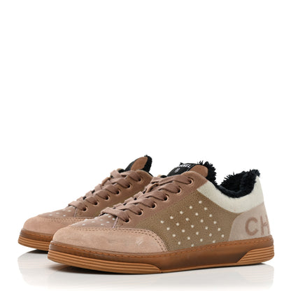 Chanel Fabric Suede Calfskin Logo Sneakers 38 Light Beige 3 of 13