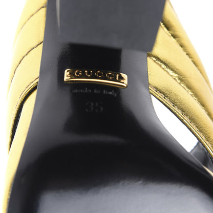 Gucci Metallic Nappa Webby Crossover High Heel Slide Sandals 35 Oro Vecchio 7 of 11