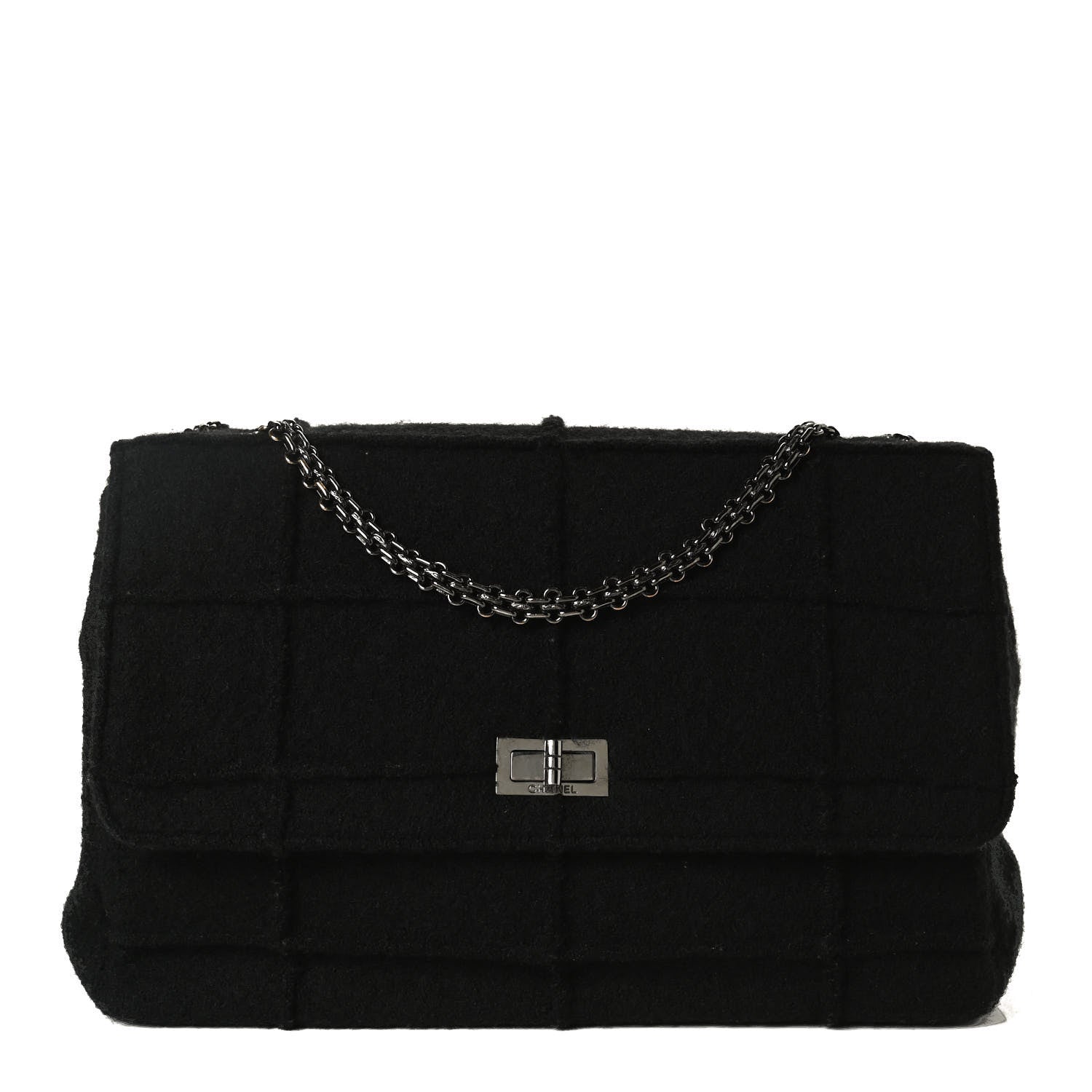 Chanel Wool Jumbo Chocolate Bar Mademoiselle Flap Black 1 of 12