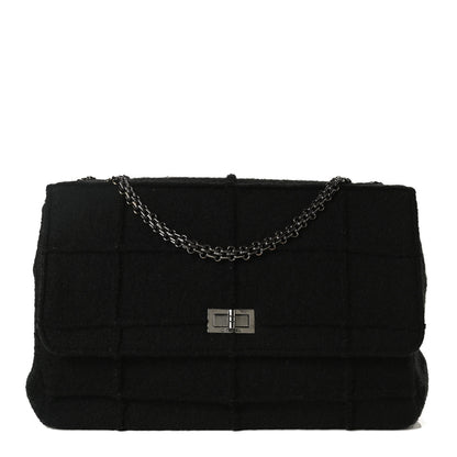 Chanel Wool Jumbo Chocolate Bar Mademoiselle Flap Black 1 of 12