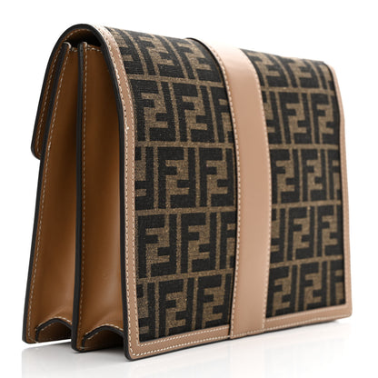 Fendi Recycled Fabric Jacquard Vitello King FF 1974 Soft Trunk Flap Clutch Tobacco Moro Sand 3 of 11