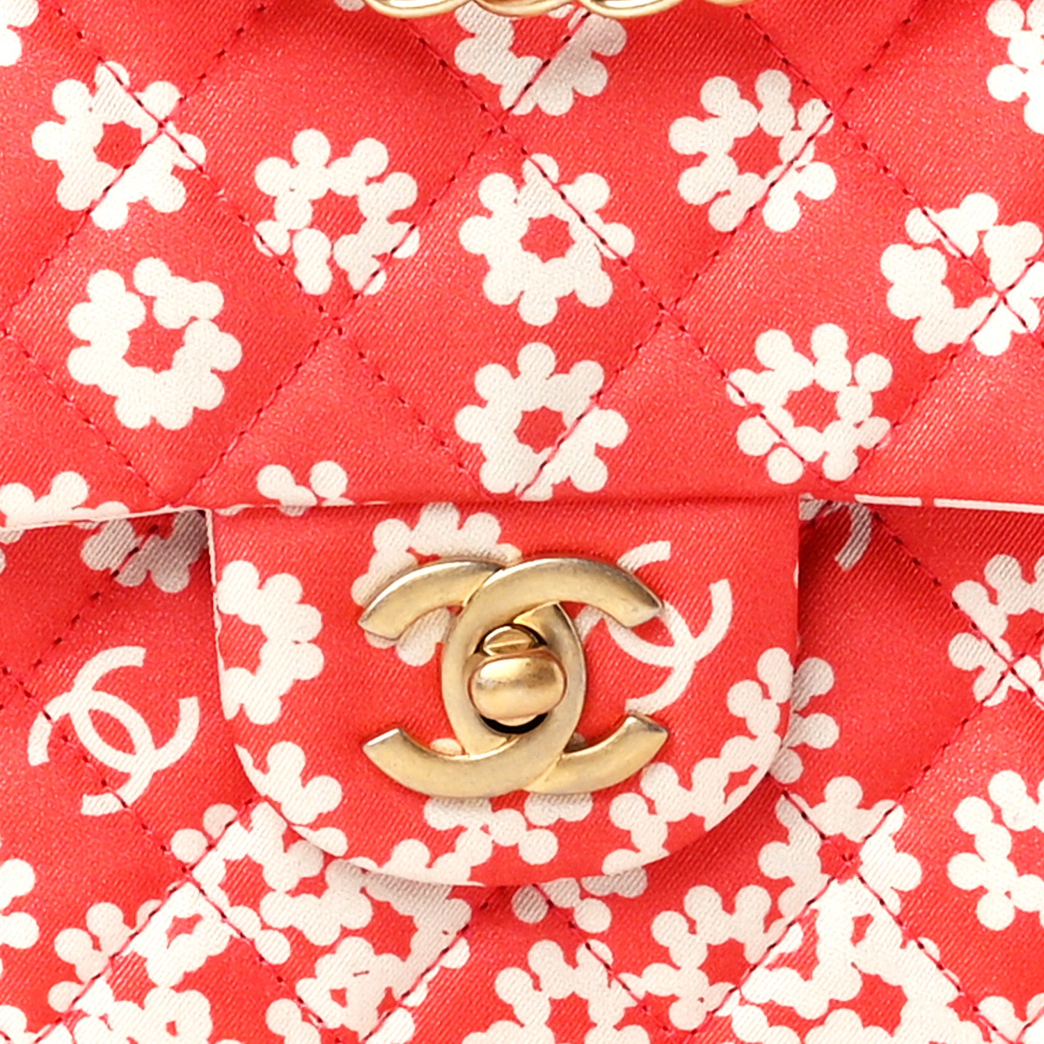 Chanel Canvas Floral Printed Quilted Medium Double Flap Pink White 9 of 12