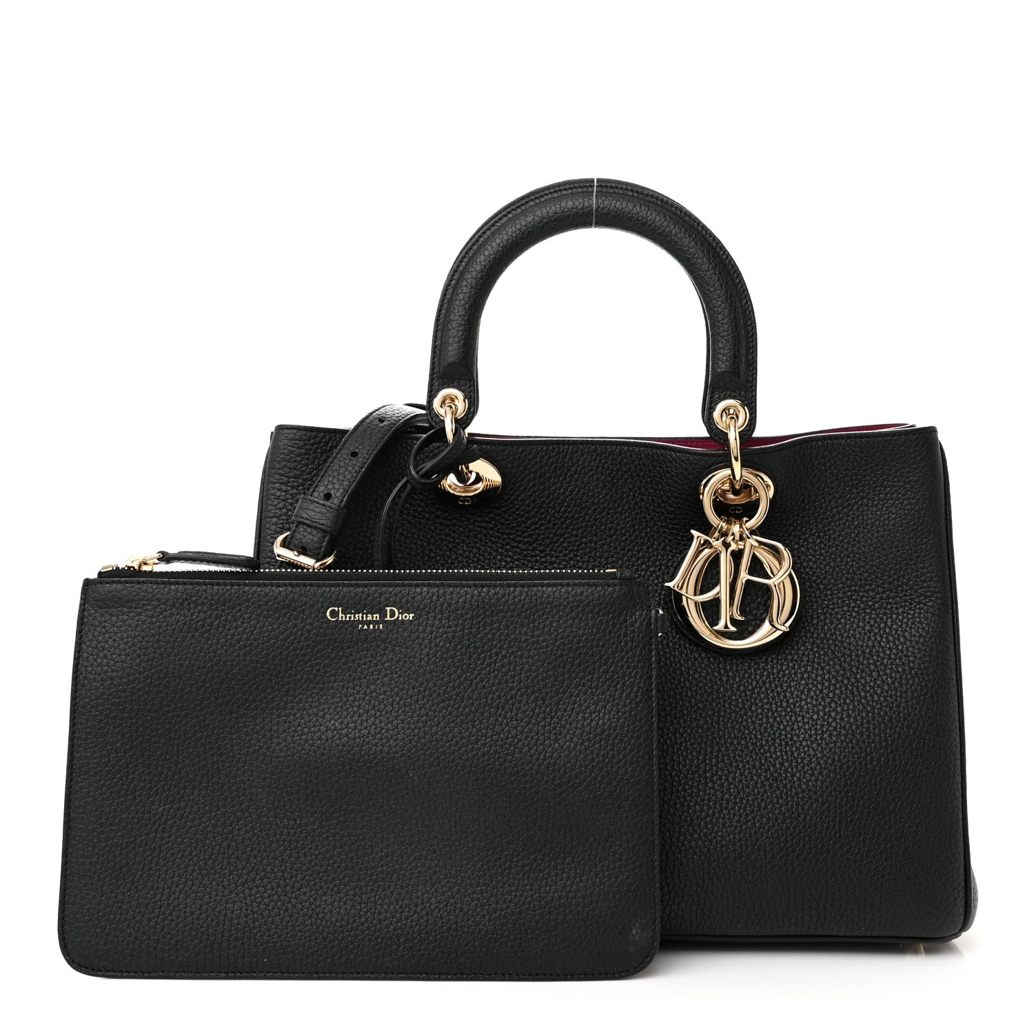 Christian Dior Bullcalf Medium Diorissimo Tote Black Rose Indien 1 of 12