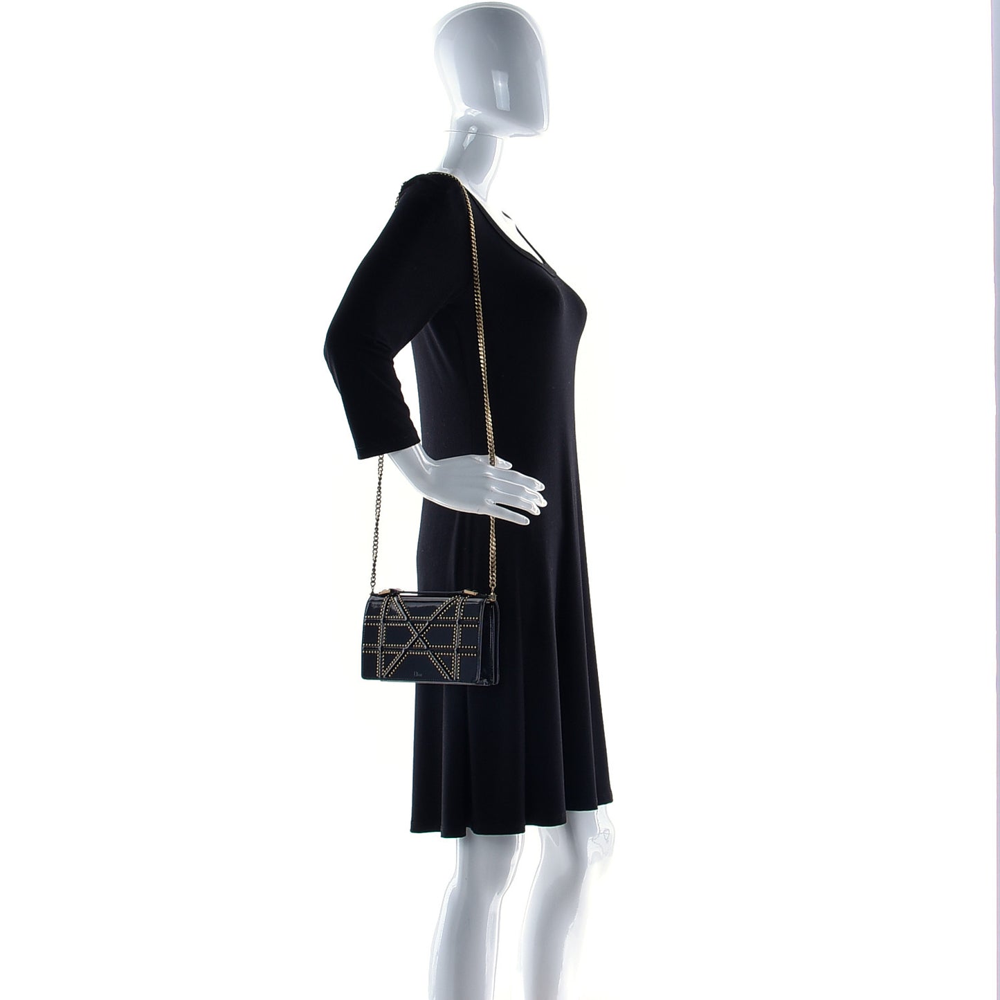 Patent Studded Diorama Flap Bag Black