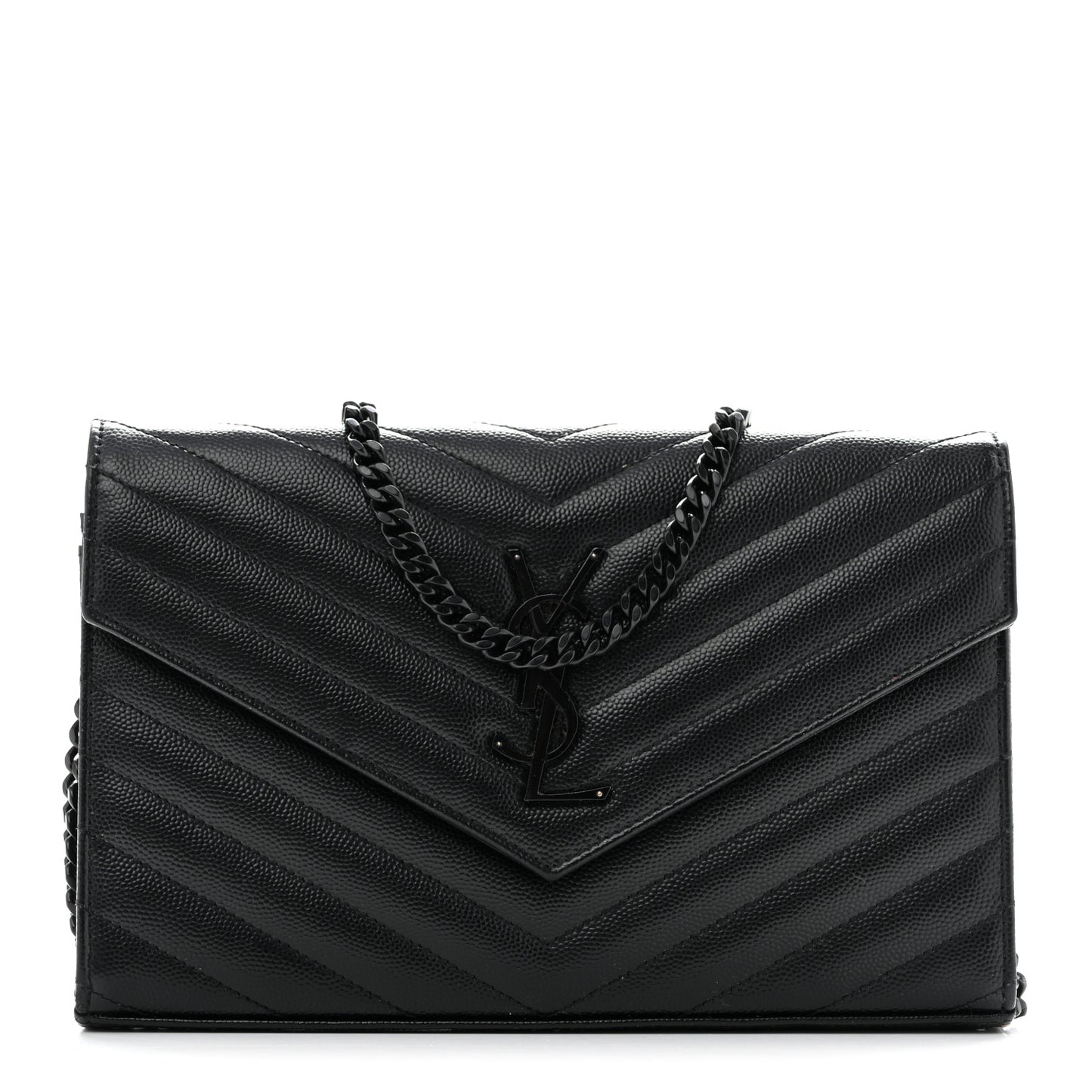 Grain De Poudre Matelasse Chevron Monogram Monochrome Envelope Chain Wallet Black