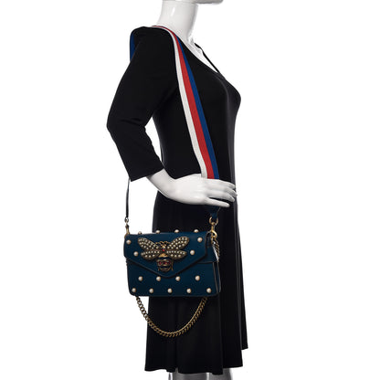 Gucci Nappa Pearl Studded Mini Queen Margaret Broadway Shoulder Bag Blue Agata 2 of 11