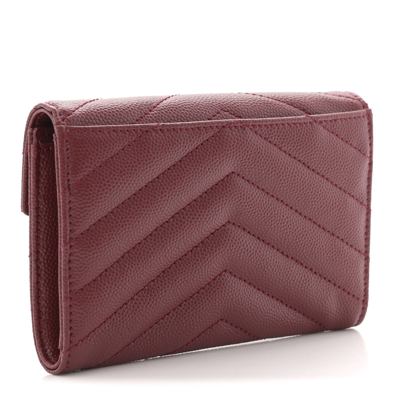 Saint Laurent Grain De Poudre Matelasse Chevron Small Monogram Envelope Wallet Rouge Eros 3 of 8