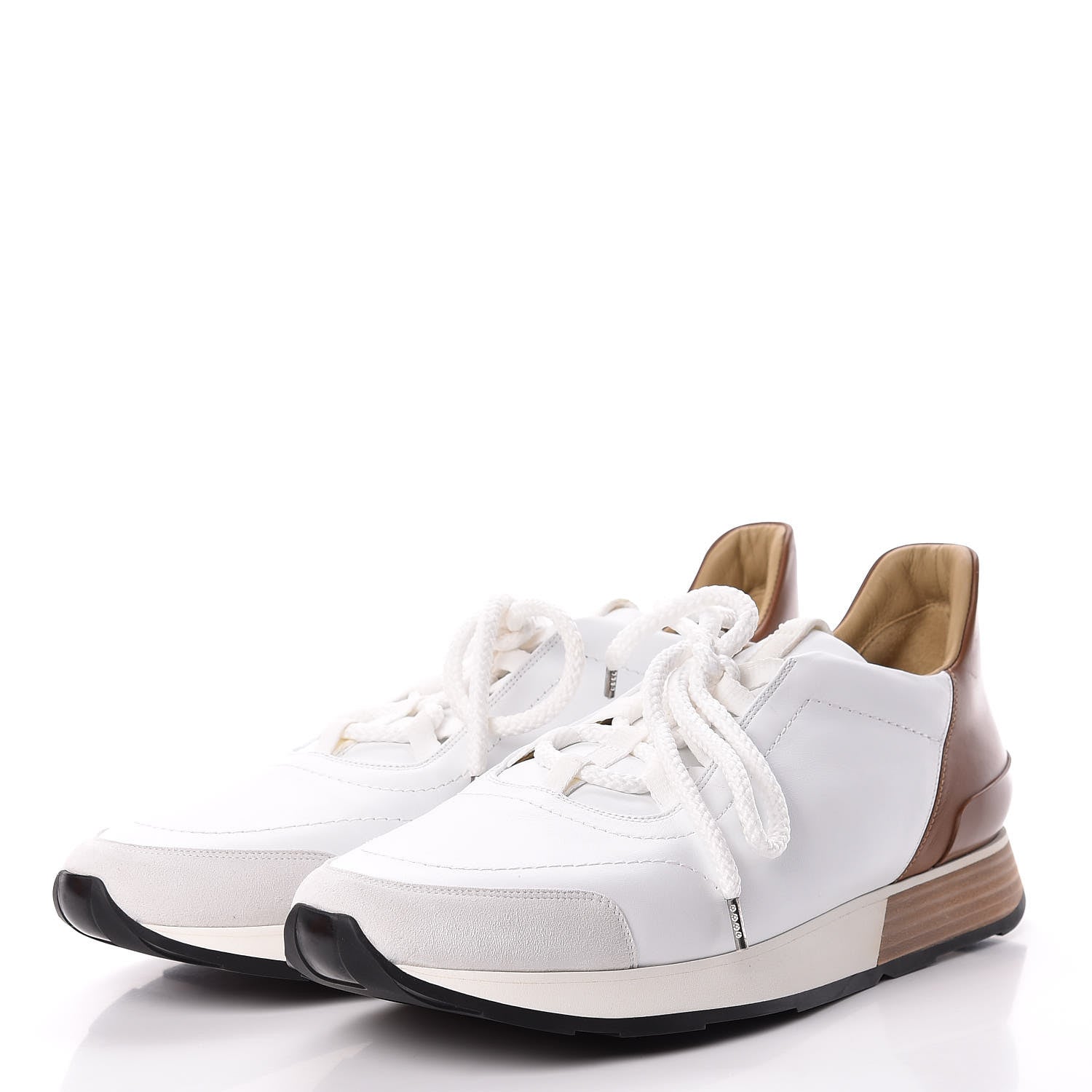 Hermes Suede Goatskin Calfskin Mens Miles Sneakers 43.5 White Gold 3 of 14