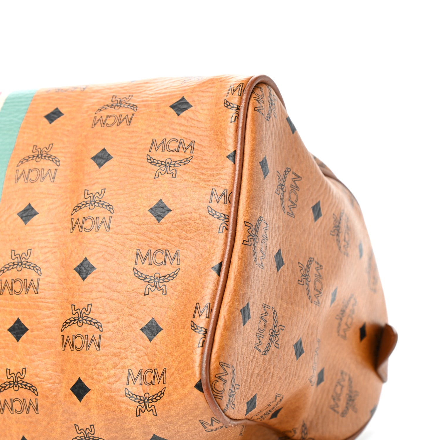 MCM Visetos Striped Boston Satchel Cognac 7 of 8