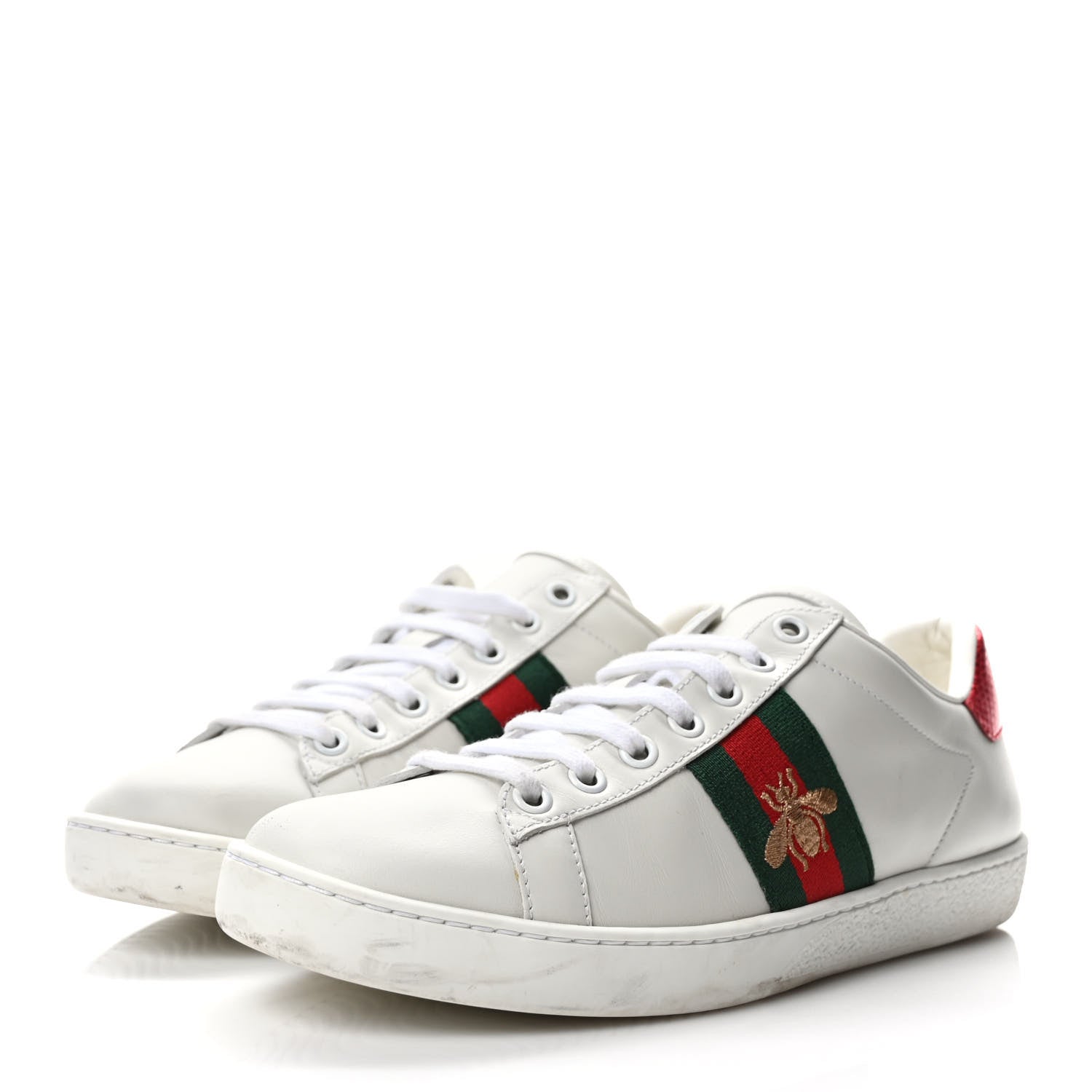 Gucci Calfskin Ayers Bee Embroidered Womens Ace Sneakers 37 White Green 3 of 9