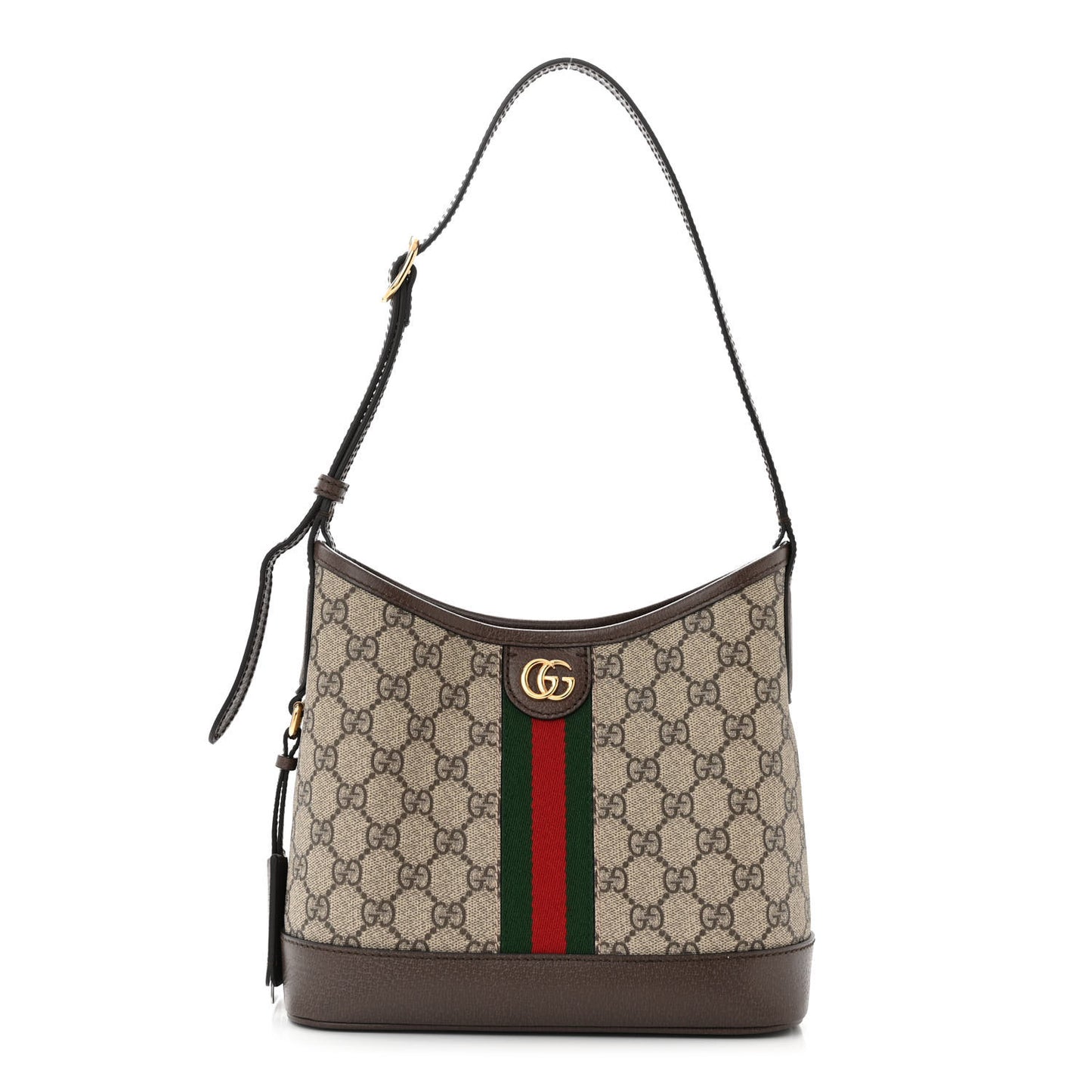 GG Supreme Monogram Textured Dollar Calfskin Web Small Ophidia Bucket Shoulder Bag Beige Ebony New Acero