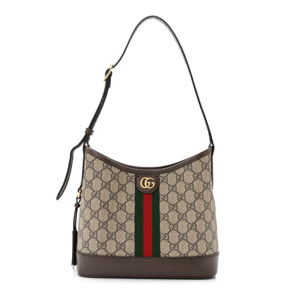 Gucci GG Supreme Monogram Textured Dollar Calfskin Web Small Ophidia Bucket Shoulder Bag Beige Ebony New Acero 1 of 10